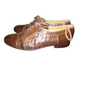 Bally's Exotic Italian Embossed Leather Brown Oxford Lace Up Dress Shoes sz 9